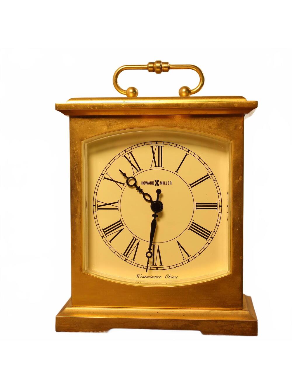 Howard Miller Brass Carriage Clock Westminster Chime 612-735 Tested Works